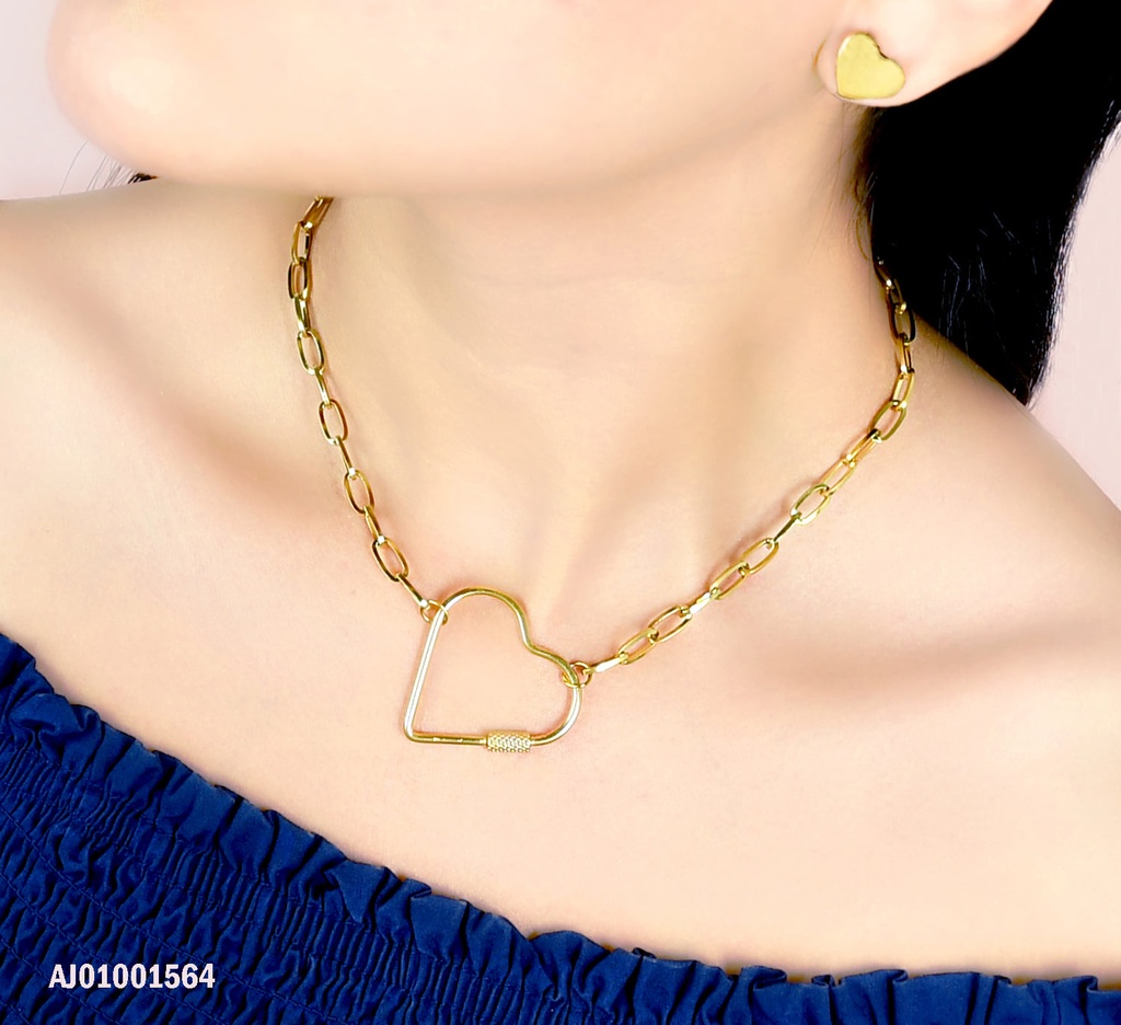 JUEGO DORADO ARETES CORAZÓN INFLADO,DIJE CROQUI DE CORAZÓN (P.E.NOV2025)