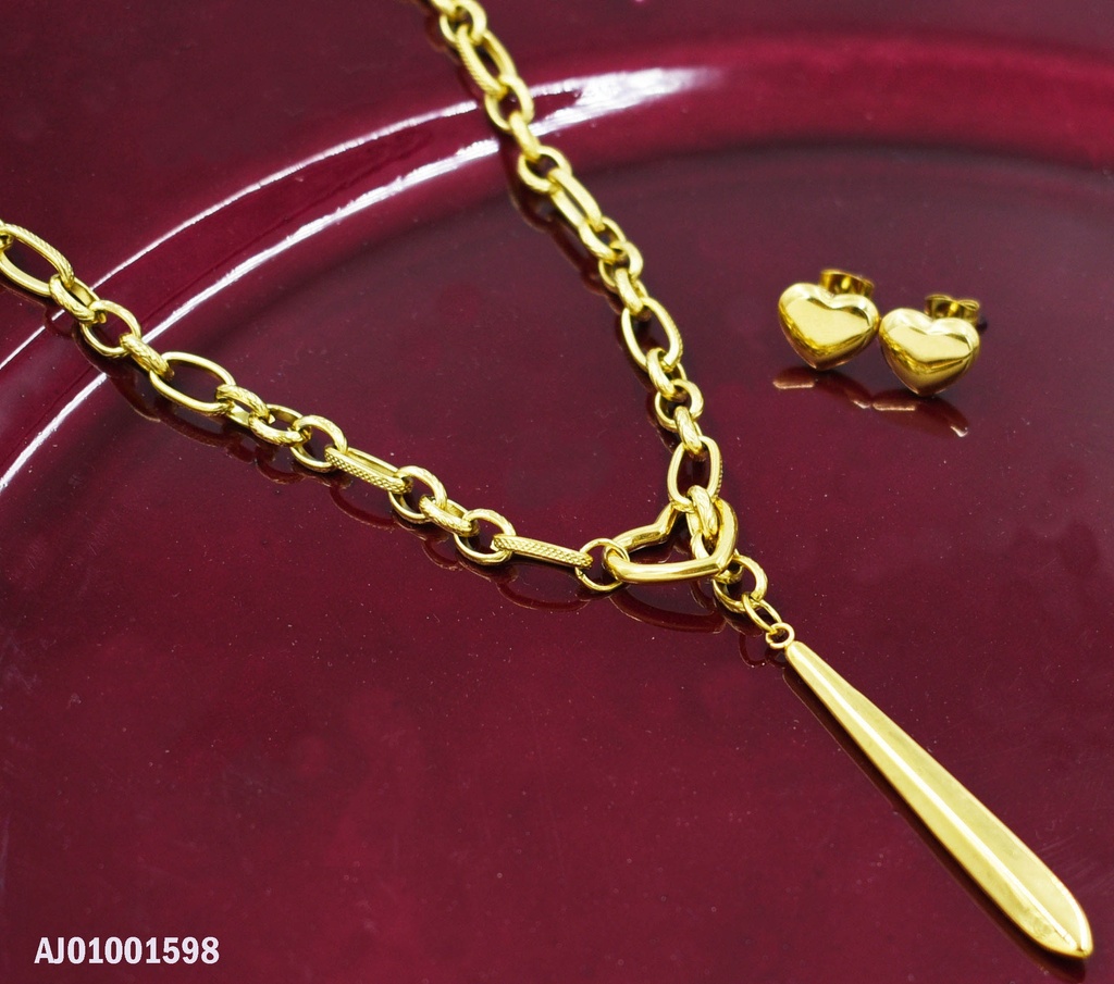 JUEGO/ARETE CORAZON INFLADO.DIJE COLGANTE LARGO