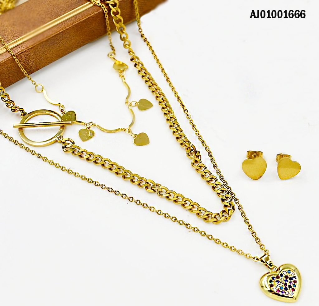 JUEGO DORADO DE CORAZONES DOBLE CADENA