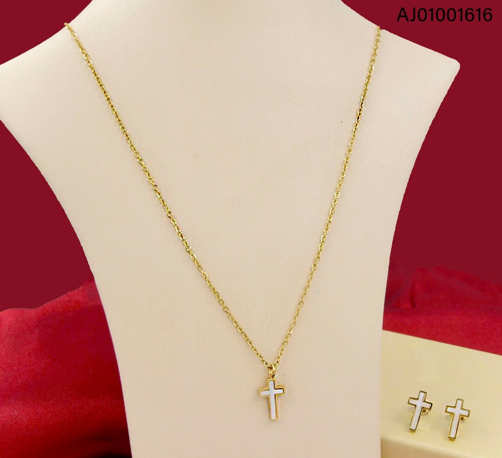 JUEGO DORADO DE CRUCES BLANCAS,CADENA FINA