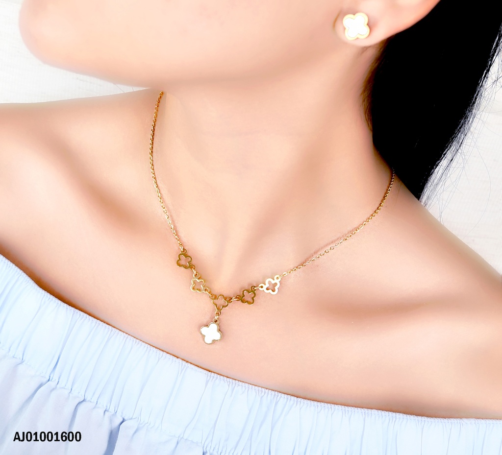 JUEGO DORADO FORMA DE FLOR BLANCO