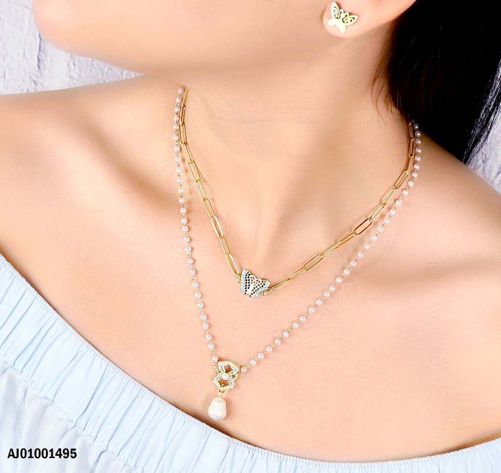 JUEGO DORADO MARIPOSA DE ZIRCONIA Y LAZO