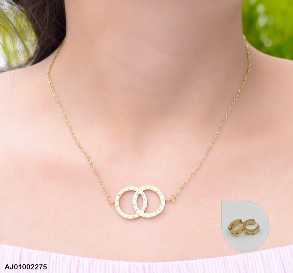 JUEGO DOS CIRCULOS ENTRELAZADOS ZIRCONIAS, ARETES HOGGIES Z