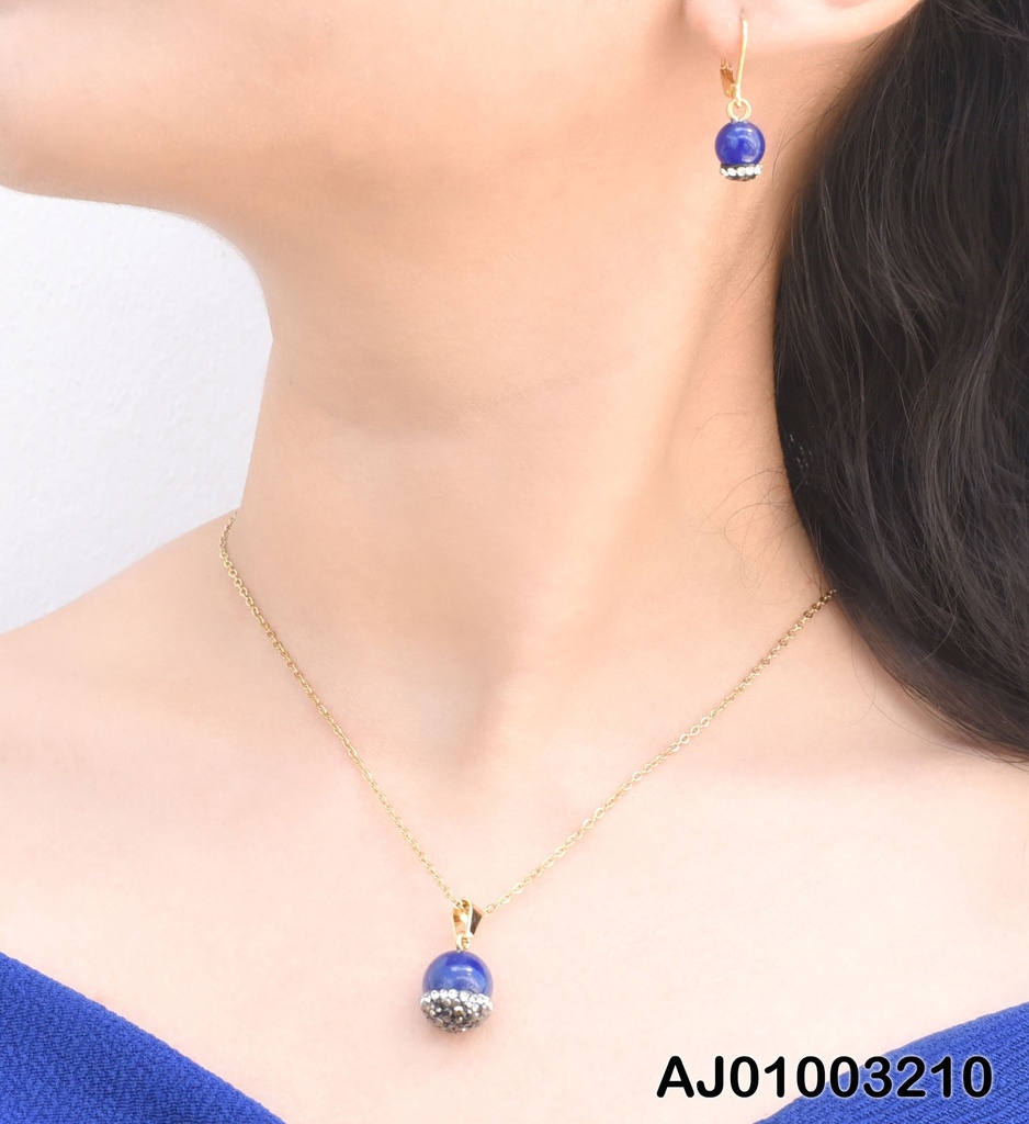 JUEGO ESFERAS AZULES BASE ZIRCONIAS ARETES COLGAR