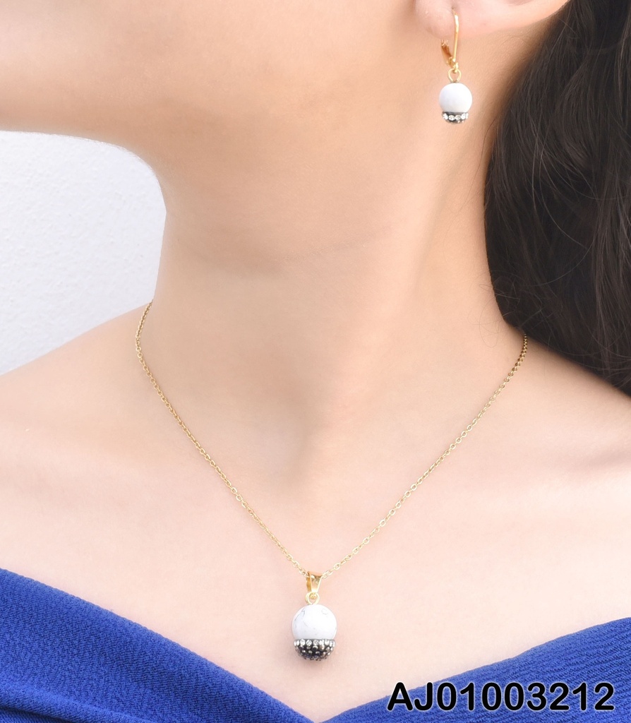JUEGO ESFERAS MARMOLEADAS BASE ZIRCONIAS ARETES COLGAR
