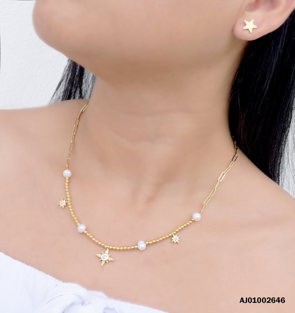 JUEGO ESTRELLAS CADENA C/PERLAS Y DIJE ⭐
