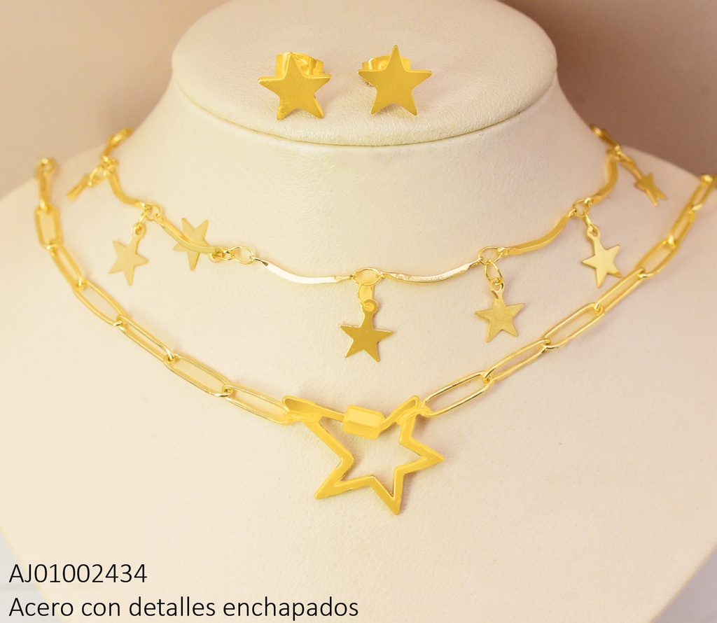 JUEGO ESTRELLAS DOBLE CADENA C/⭐ DIJE ESTRELLA IRREGULAR