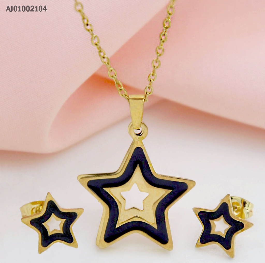 JUEGO ESTRELLAS NEGRO/DORADO DIJE DOBLE