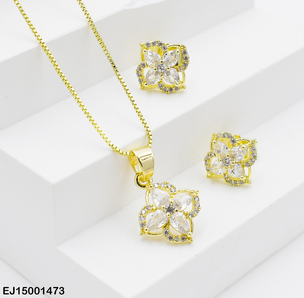 JUEGO FLOR 4 PETÁLOS ZIRCONIAS VERTICALES