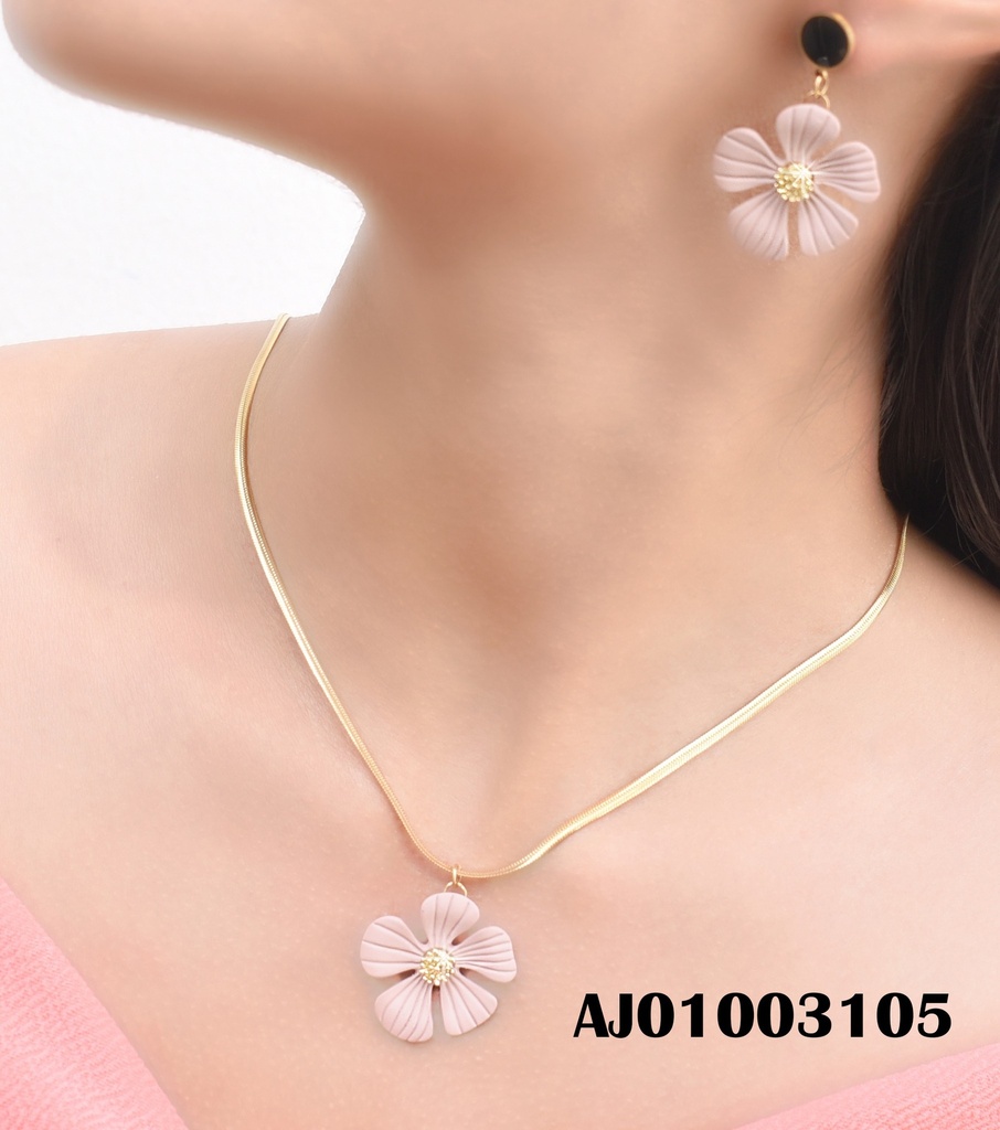 JUEGO FLOR ROSA VIEJA, ARETES DE COLGAR
