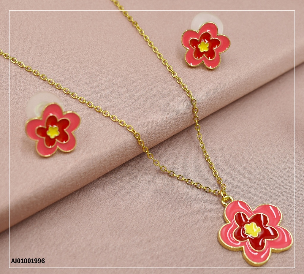 JUEGO FLOR ROSADA CON ROJO