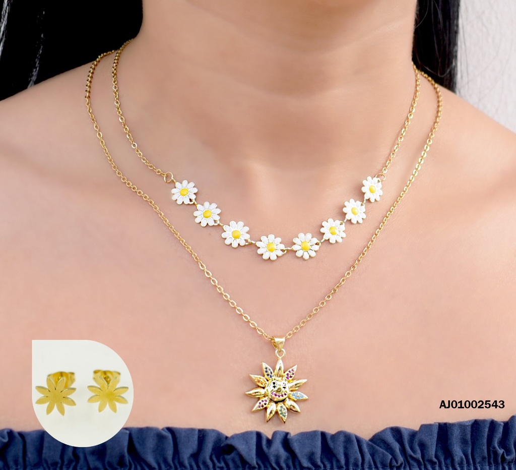 JUEGO FLORES DOBLE CADENA MARGARITAS/FLOR DOR ZIRC