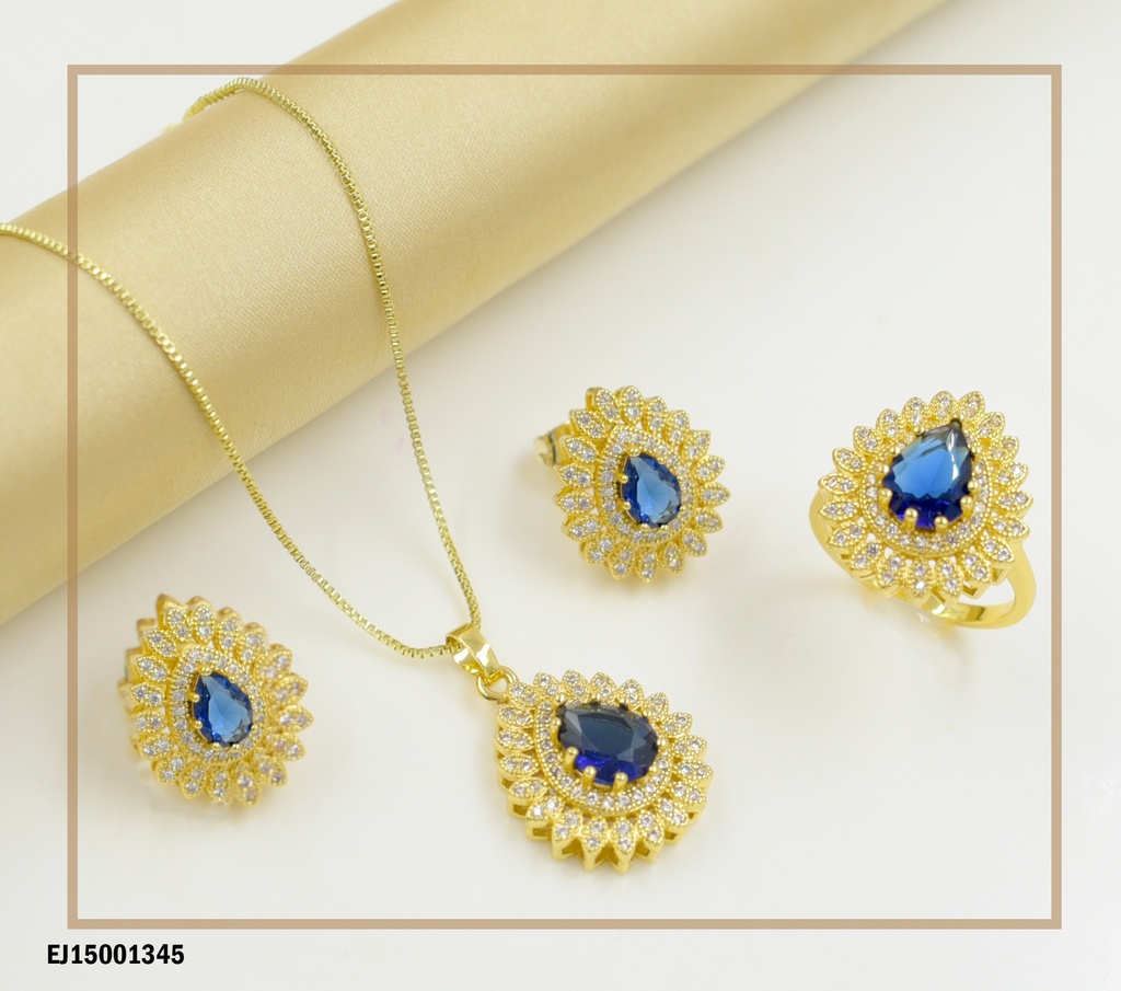 JUEGO GOTA AZUL DOBLE BORDE ZIRC.PEQ C/ANILLO
