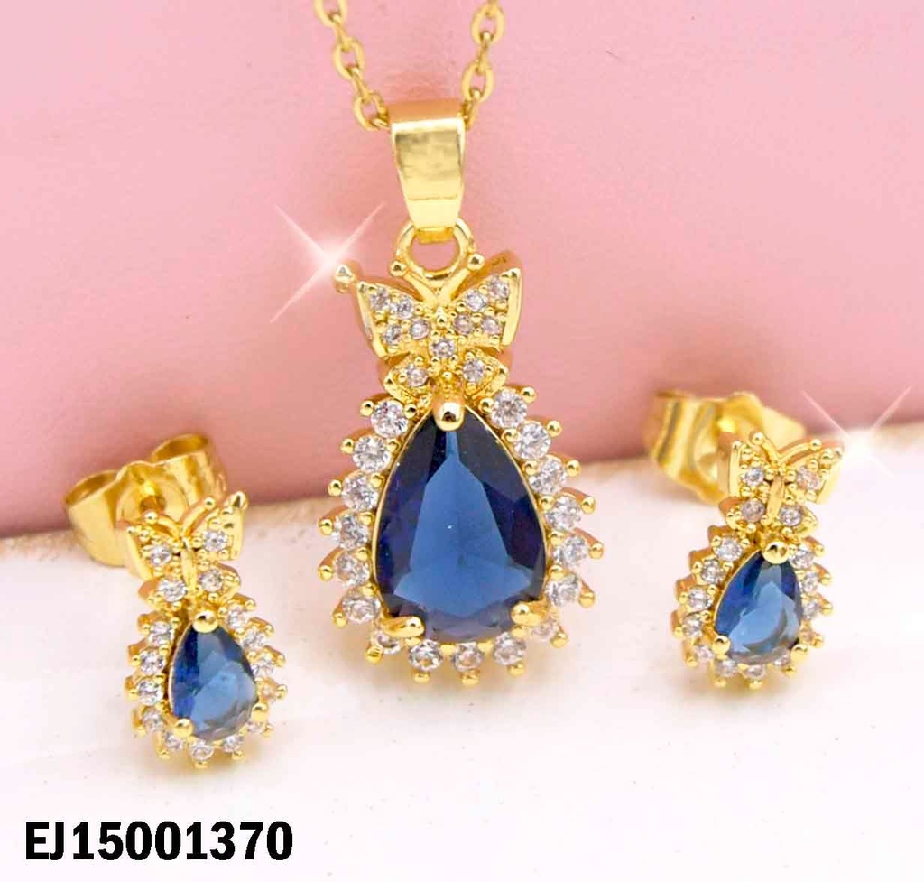 JUEGO GOTA AZUL ZIRCONIA LAZO DORADO RODEADA ZIRC PEQ.