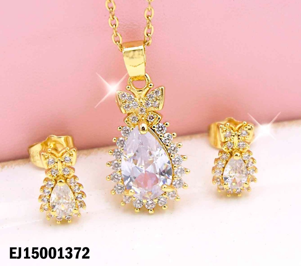 JUEGO GOTA ZIRCONIA LAZO DORADO RODEADA ZIRC PEQ.