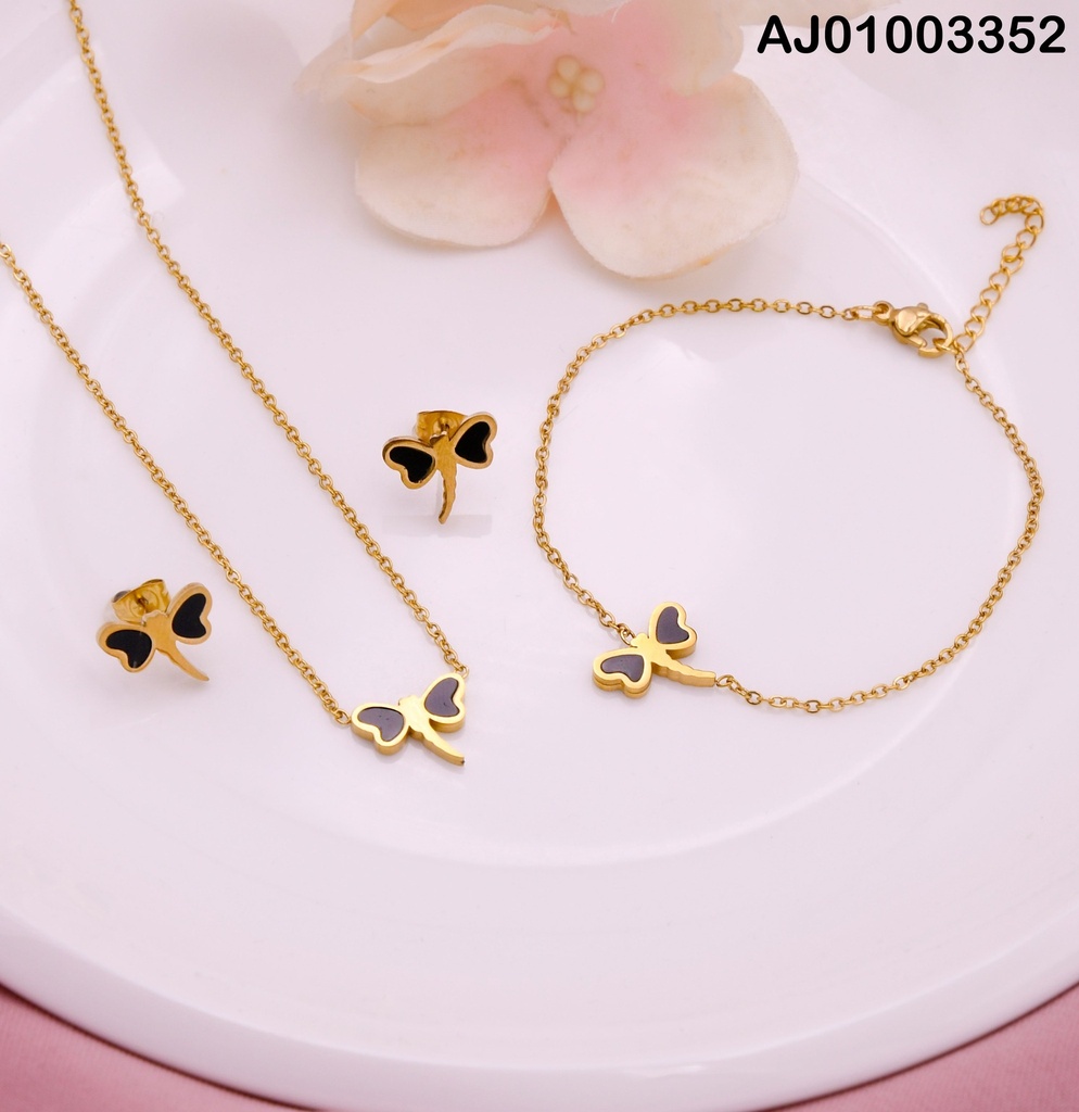 JUEGO LIBÉLULA ALAS NEGRAS C/PULSERA
