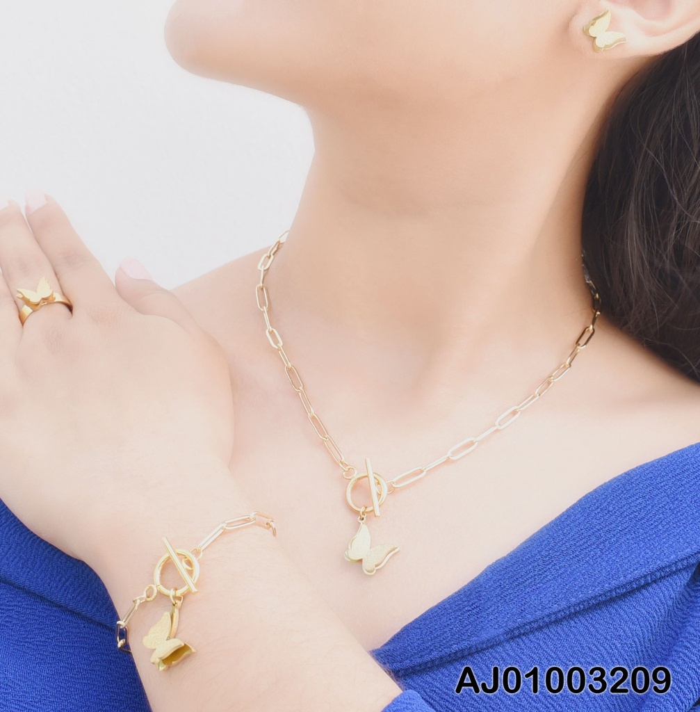 JUEGO MARIPOSA DOBLE ALAS CADENA-PULSERA TIFFANY Y ANILLO AJ.