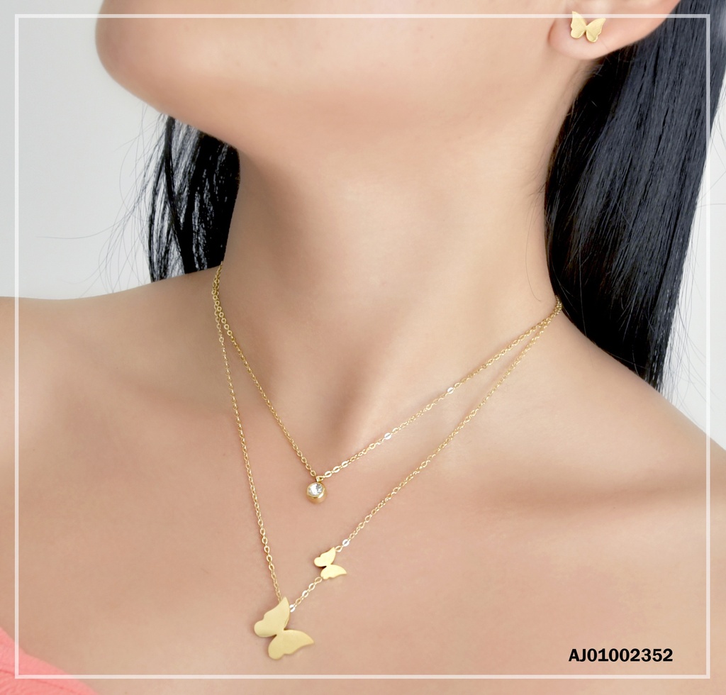 JUEGO MARIPOSA DOBLE CADENA DIJES ZIRCONIA/🦋