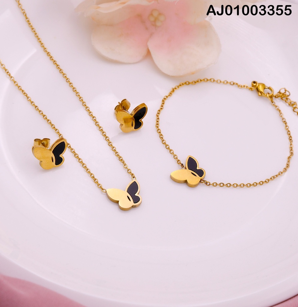 JUEGO MARIPOSA DORADA MITAD NEGRO C/PULSERA