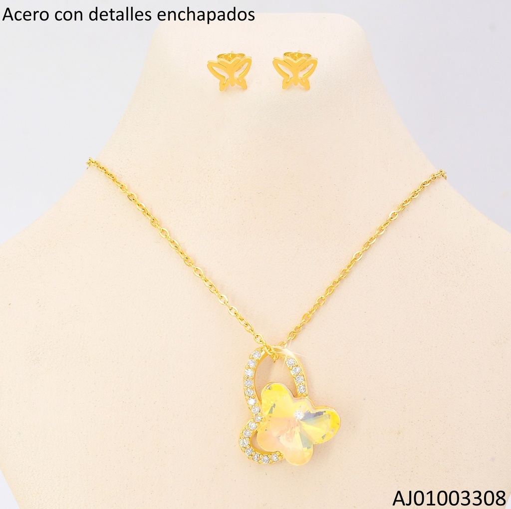 JUEGO MARIPOSAS ARETES CROQUI,DIJE:C/ZIRC.-AMARILLA