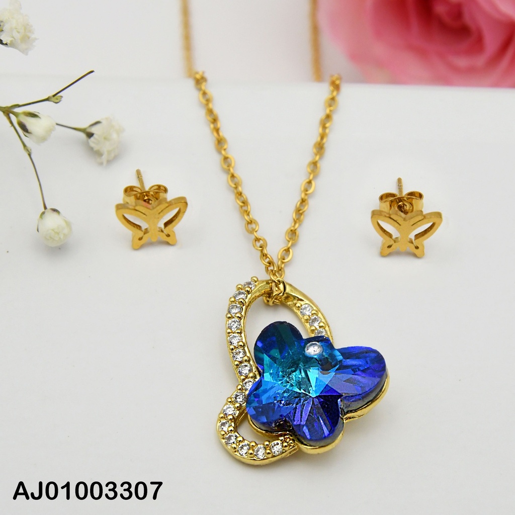 JUEGO MARIPOSAS ARETES CROQUI,DIJE:C/ZIRC.-MORADA