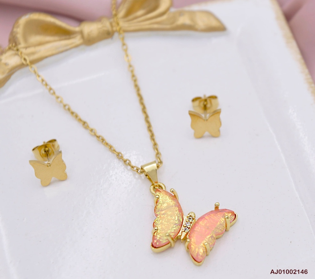 JUEGO MARIPOSAS DIJE MARIPOSA TORNASOL ROSADA