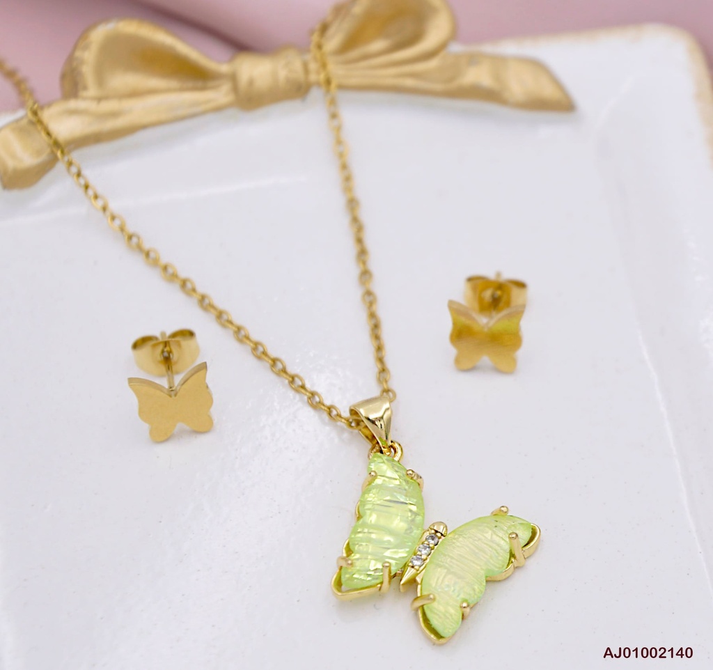JUEGO MARIPOSAS DIJE MARIPOSA TORNASOL VERDE LIMA