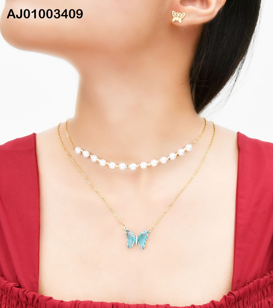 JUEGO MARIPOSAS DOBLE CAD.PERLAS/TRAD.DIJE CELESTE