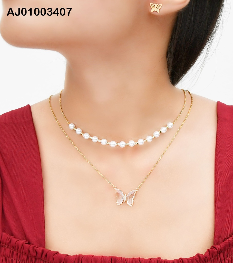 JUEGO MARIPOSAS DOBLE CAD.PERLAS/TRAD.DIJE TRANSPARENTE