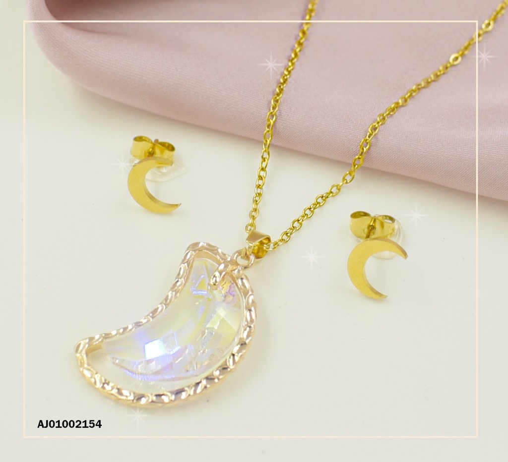 JUEGO MEDIA LUNA DIJE CRISTAL BORDE DORADO