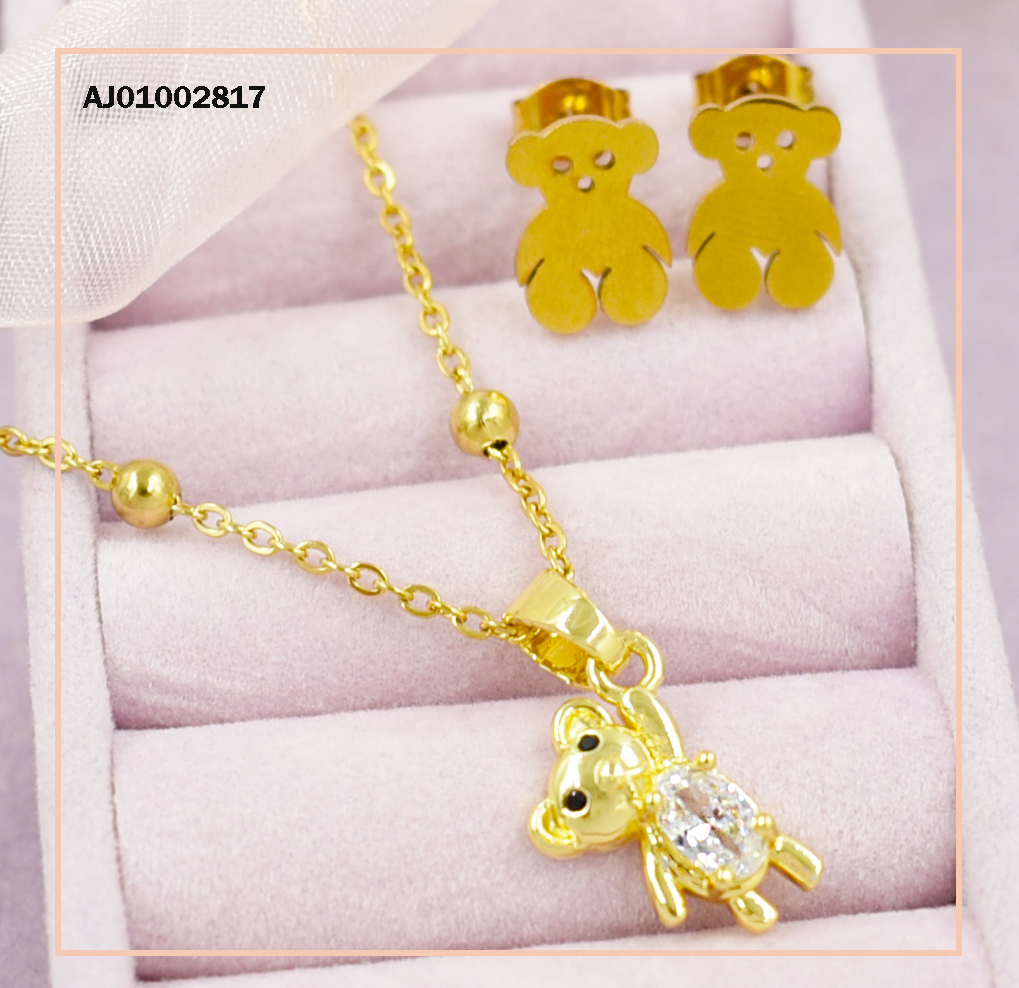 JUEGO OSOS DETALLES MINI DIJE PANZITA ZIRC. OVALADA