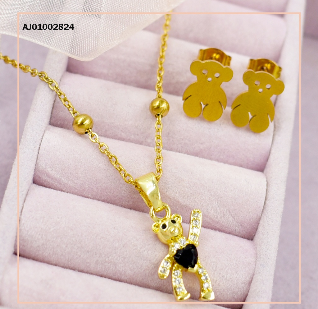 JUEGO OSOS DETALLES MINI DIJE PANZITA ZIRC. ♥NEGRO