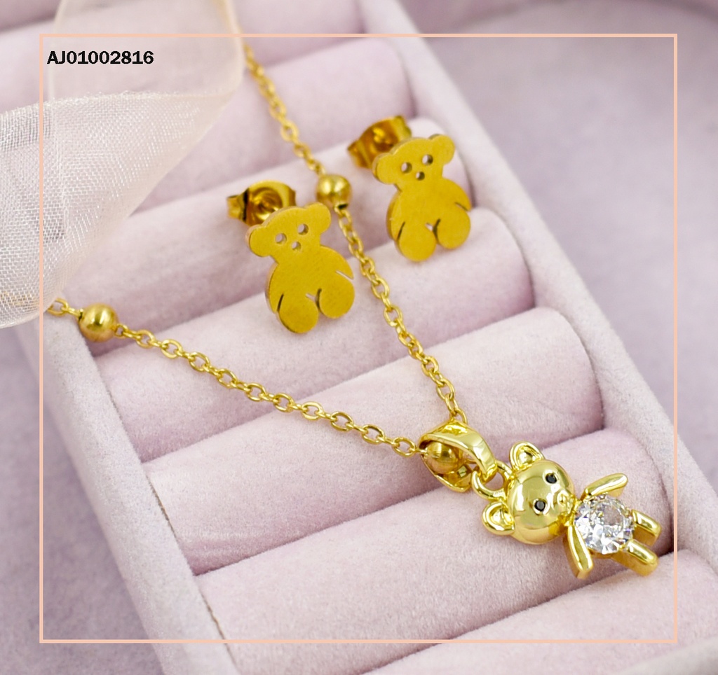 JUEGO OSOS DETALLES MINI DIJE PANZITA ZIRCONIA REDONDA