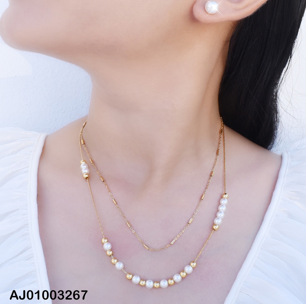 JUEGO PERLAS ALTERNADAS C/ESFERAS DOR. ARETES PERLA