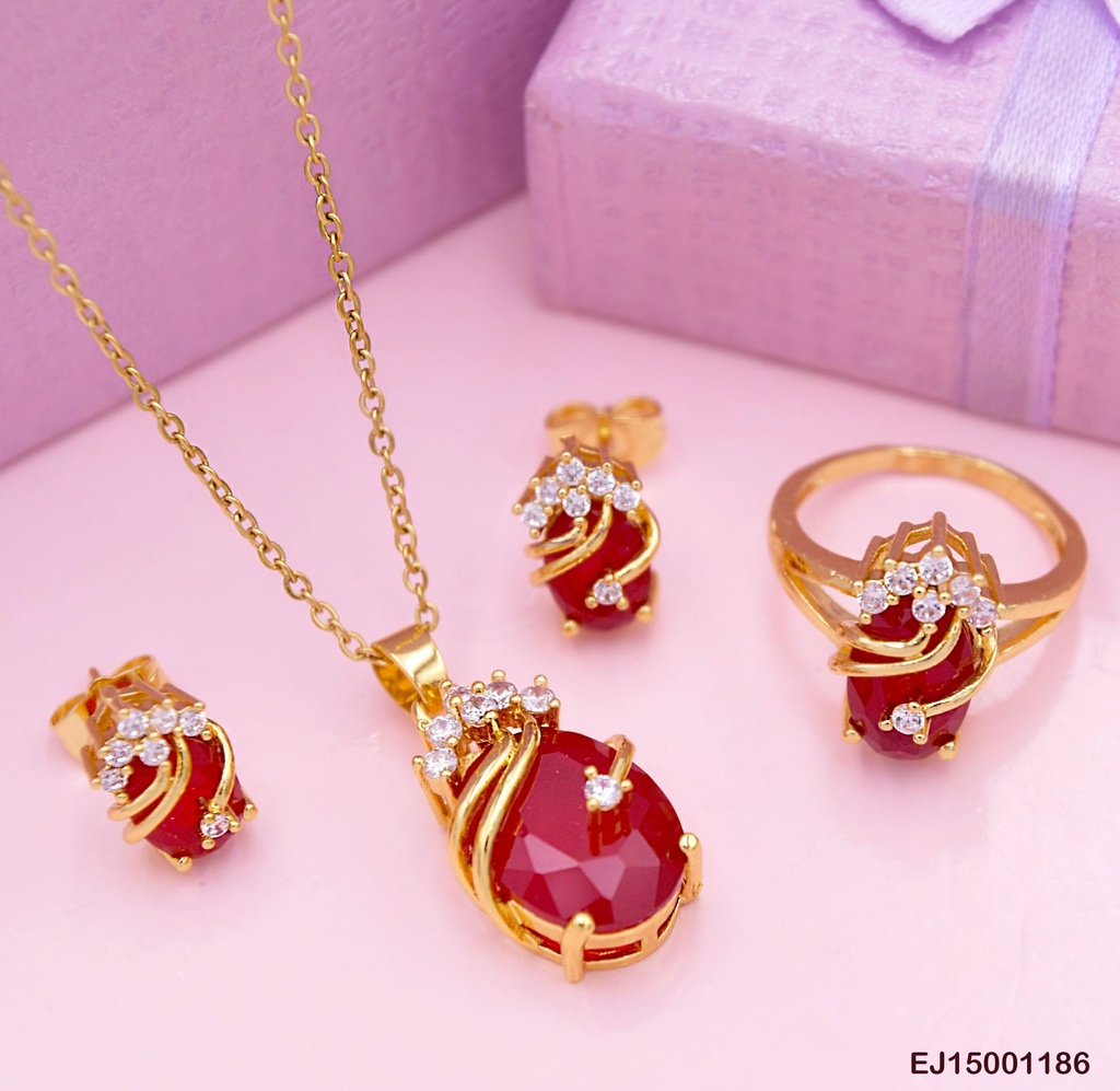 JUEGO PIEDRA ROJA ENVUELTA LÍNEA DORADA