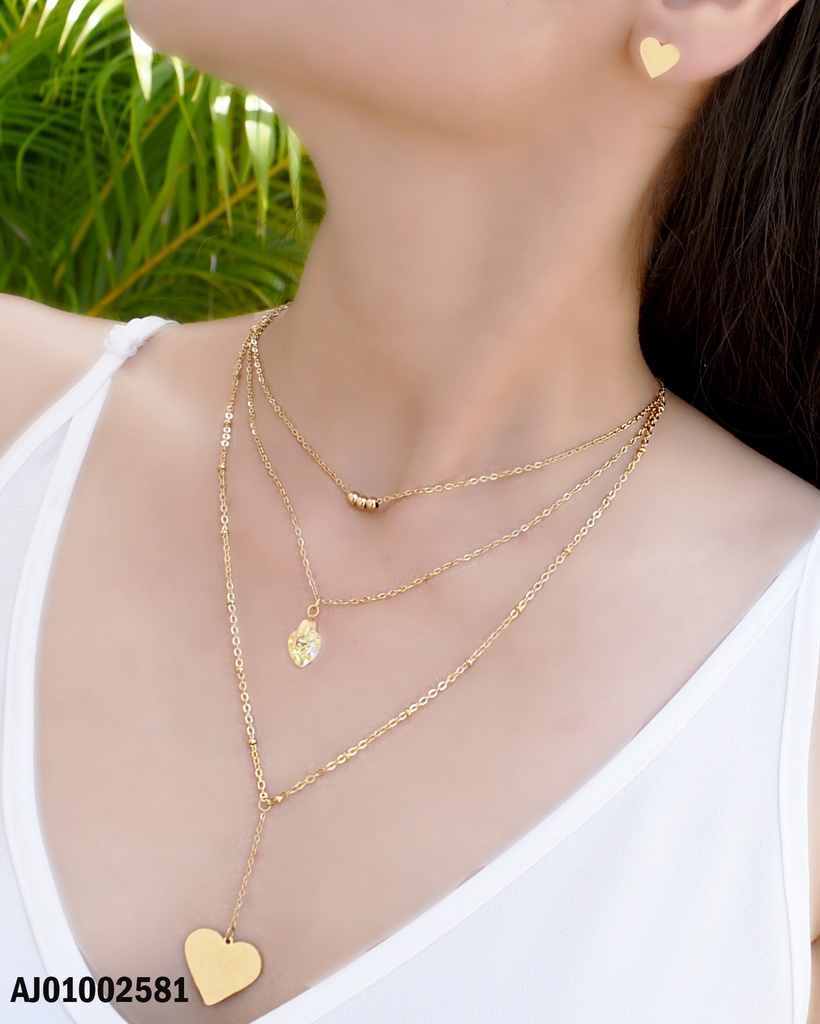 JUEGO PLACA CORAZÓN TRIPLE CAD. DIJES PELOTITAS DOR/♥ CRISTAL/♥