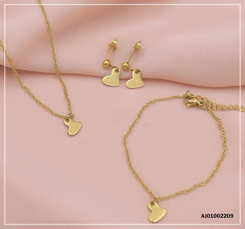JUEGO PLACA DE CORAZÓN ARETES COLGAR C/PULSERA