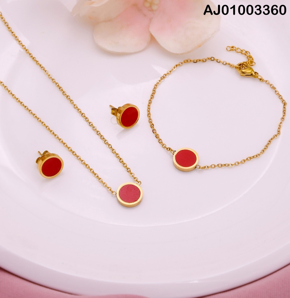 JUEGO PLACA RD ROJA BORDE DORADO C/PULSERA