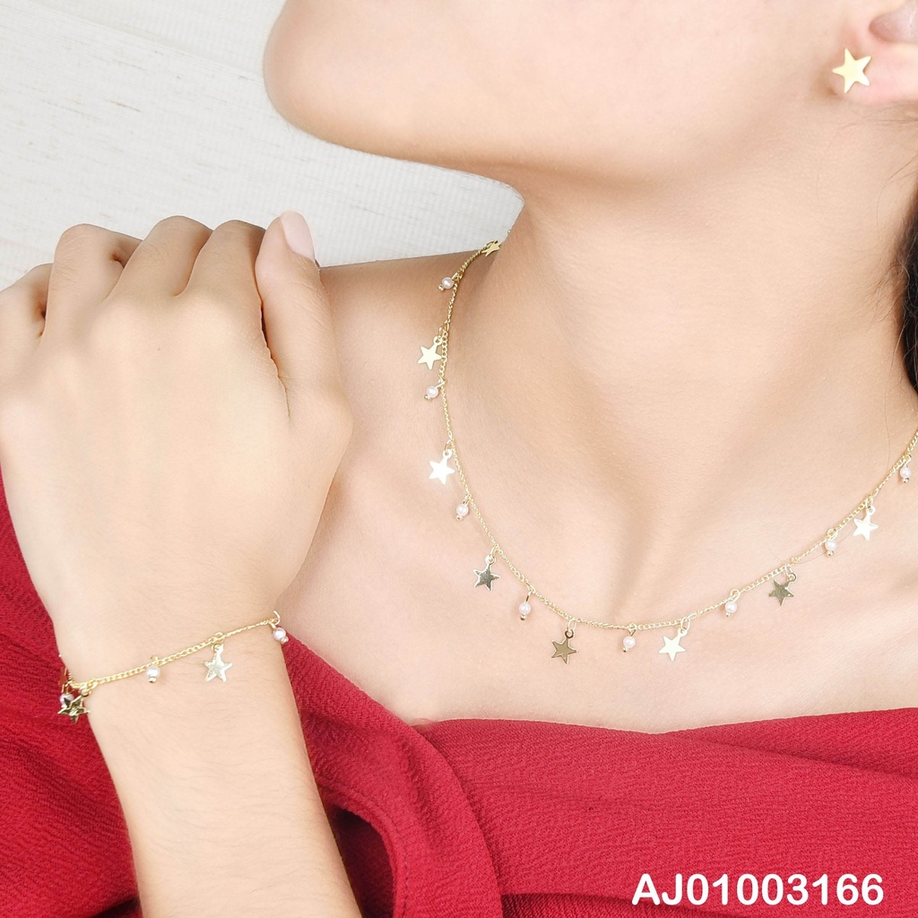 JUEGO PLACAS ESTRELLAS Y PERLAS CON PULSERA.ARETES PLACAS