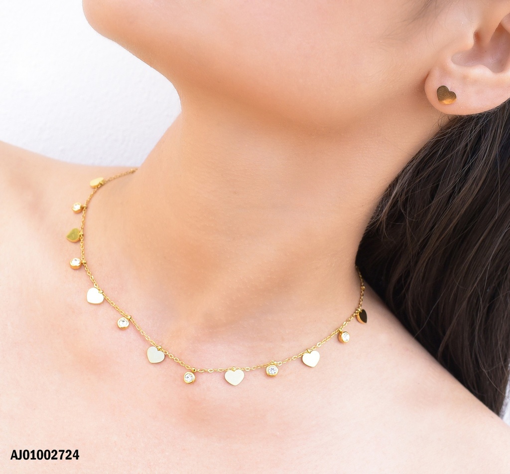 JUEGO PLACA♥ CADENA C/ZIRCONIAS-CORAZONES