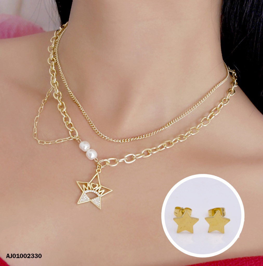 JUEGO TRIPLE CADENA PLACAS ESTRELLA, DIJE CROQUI ⭐"M🤍M"