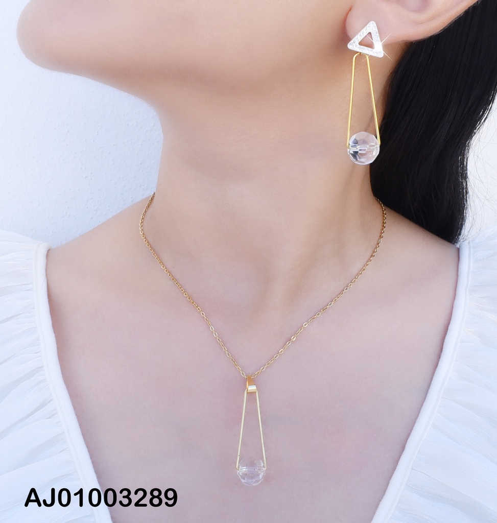 JUEGO TRIÁNGULO ZIRCONIAS, COLGANTE RÍGIDO CRISTAL