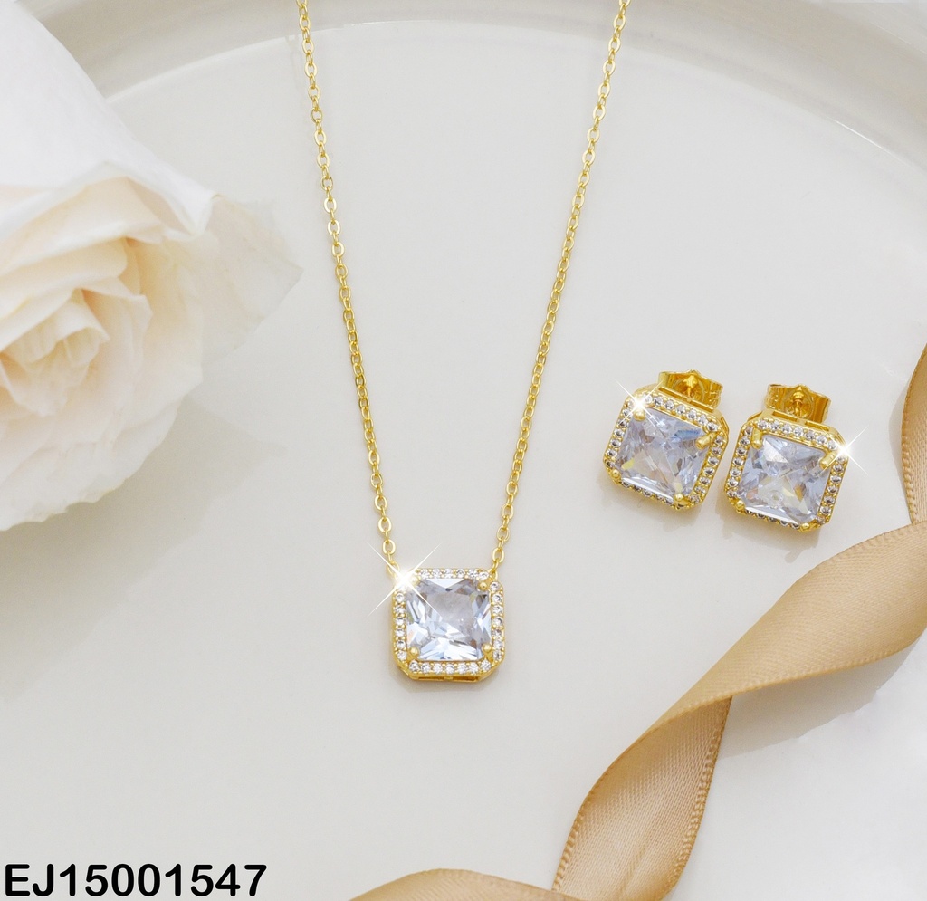 JUEGO ZIRCONIA CUADRADA BORD DORADO/ZIRC
