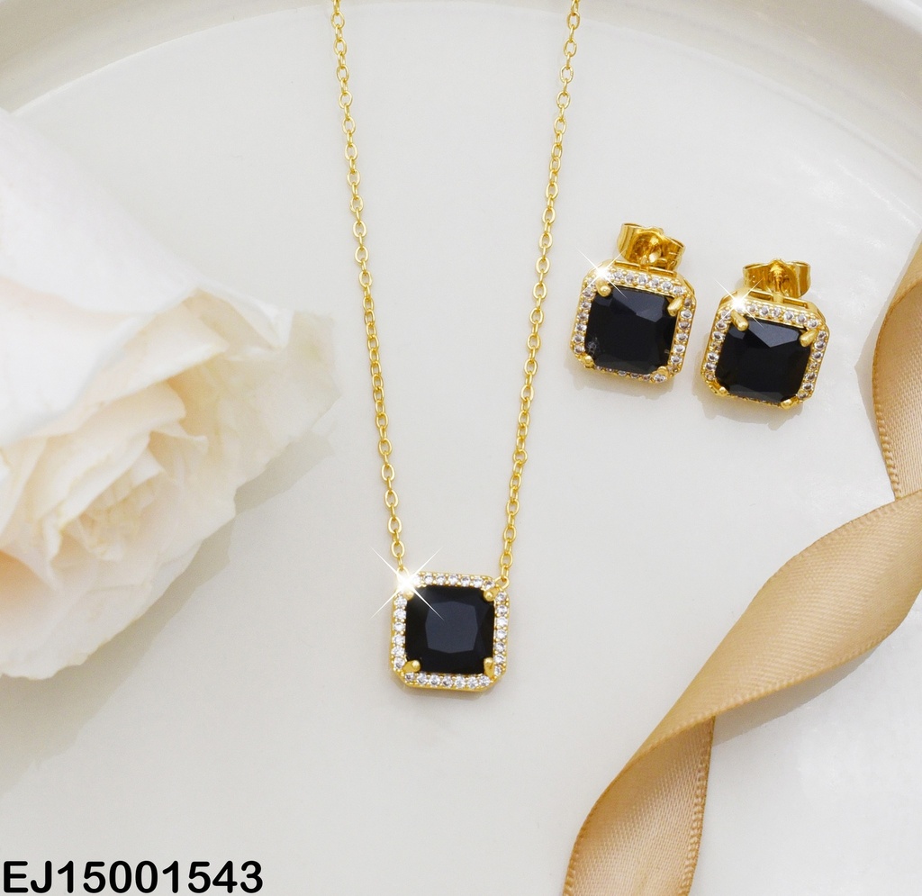 JUEGO ZIRCONIA CUADRADA BORD DORADO/ZIRC ⬛