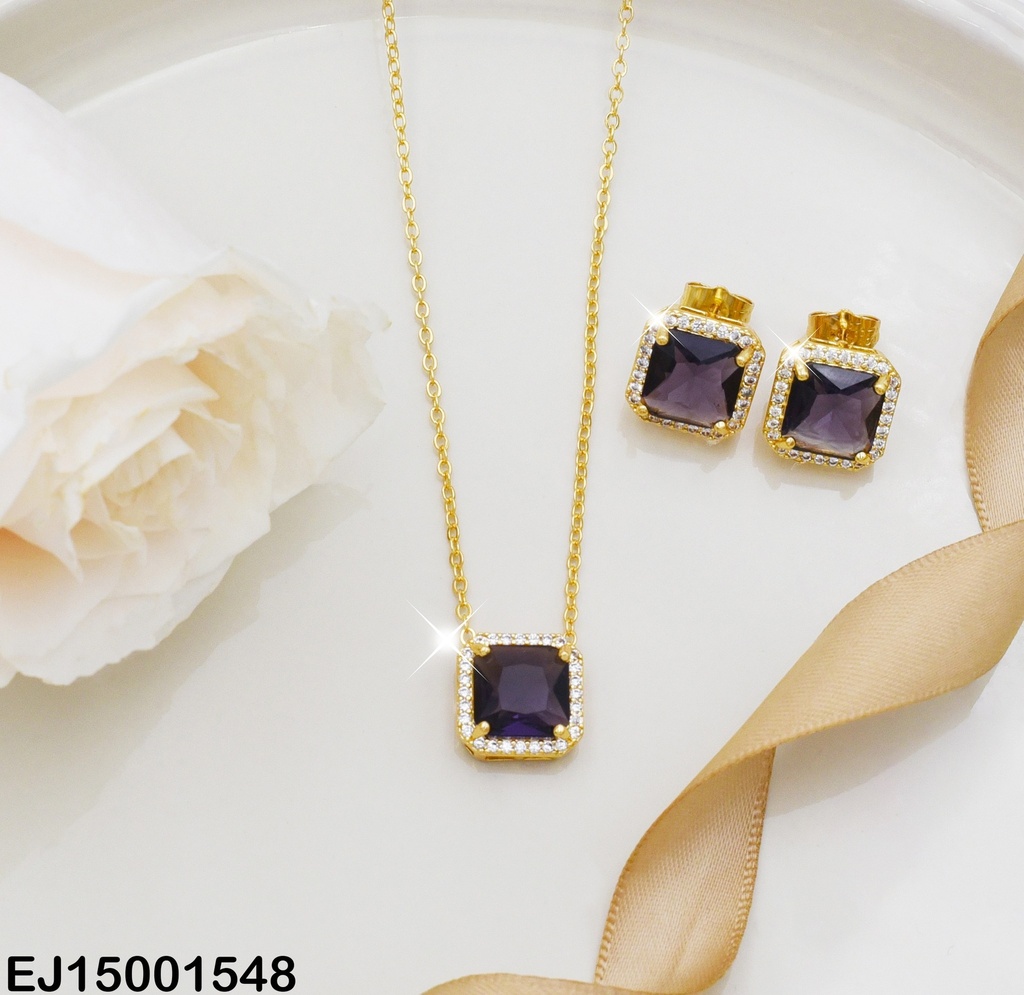 JUEGO ZIRCONIA CUADRADA BORD DORADO/ZIRC 🟪