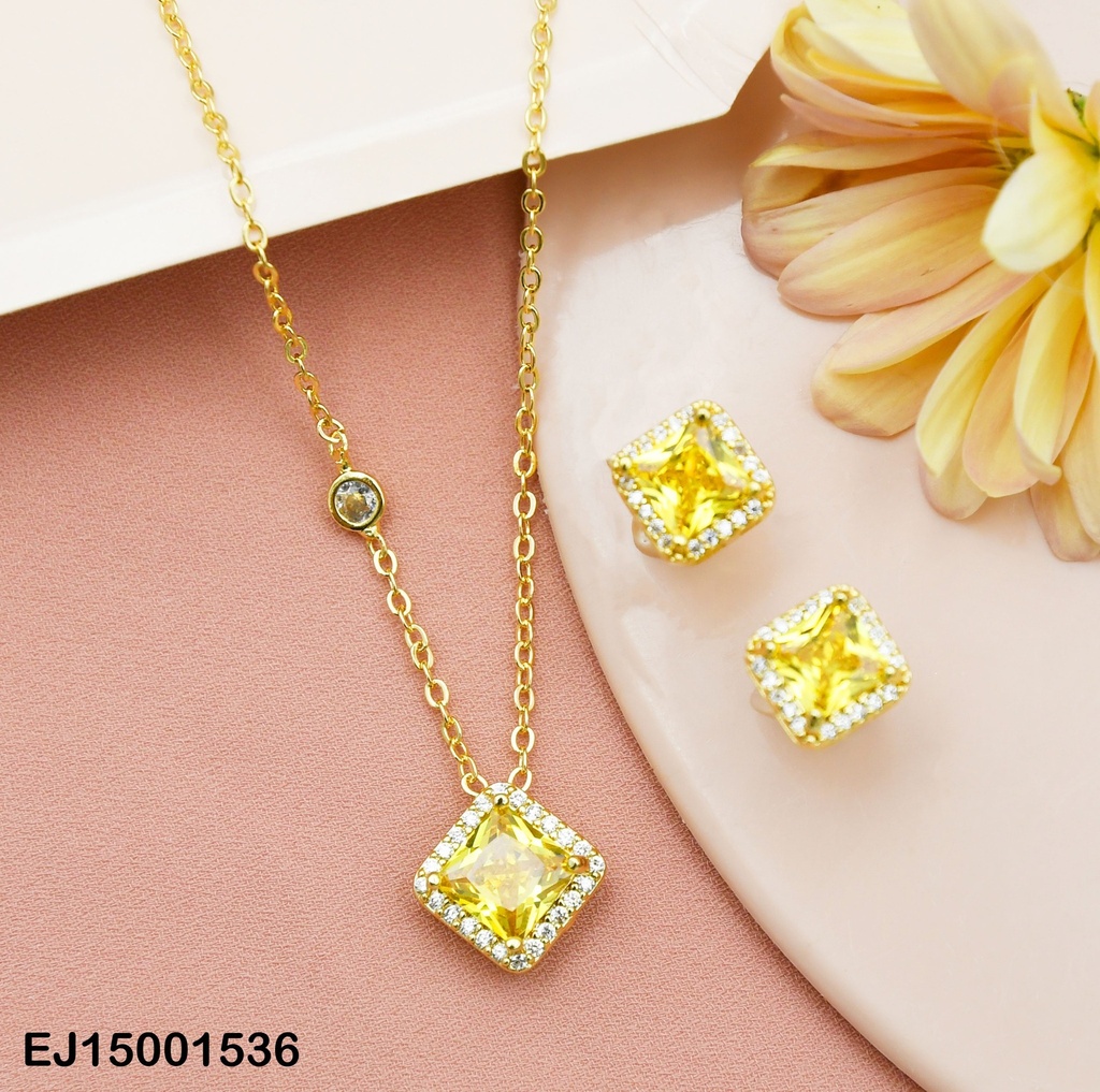 JUEGO ZIRCONIA ROMBO AMARILLO  BORDES ZIRCONIAS PEQ.