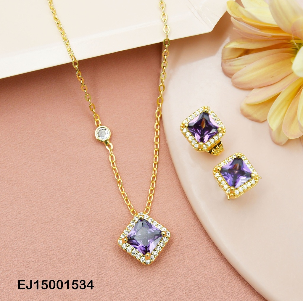 JUEGO ZIRCONIA ROMBO MORADO  BORDES ZIRCONIAS PEQ.