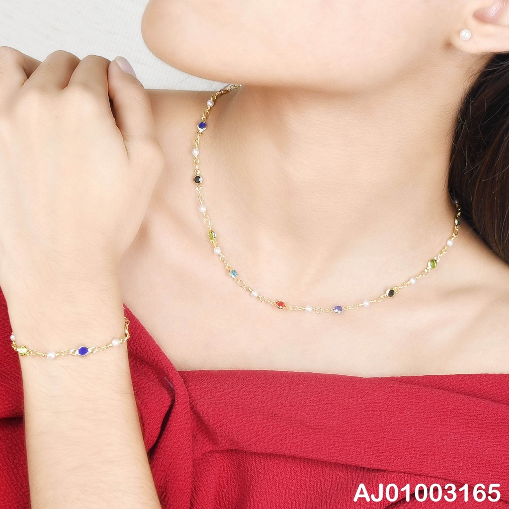 JUEGO ZIRCONIAS RD. COL ARETES PERLITAS C/PULSERA