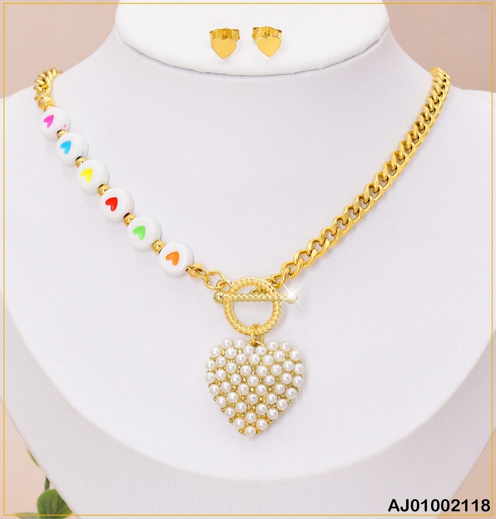 JUEGO ♥ ARETES PEQUEÑOS, CADENA C/SHAQUIRAS ♥ PERLAS