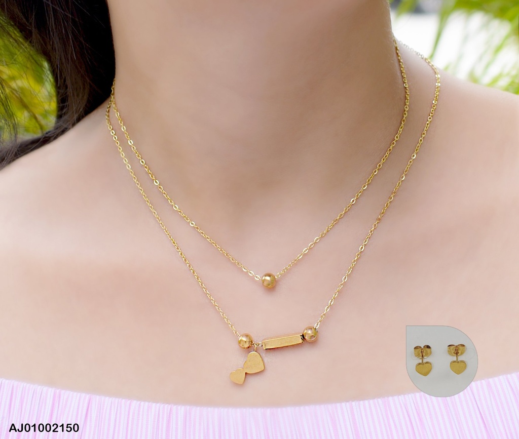JUEGO ♥ DOBLE CADENA DIJE ⚫➖⚫ COLGANTE 2 CORAZONES